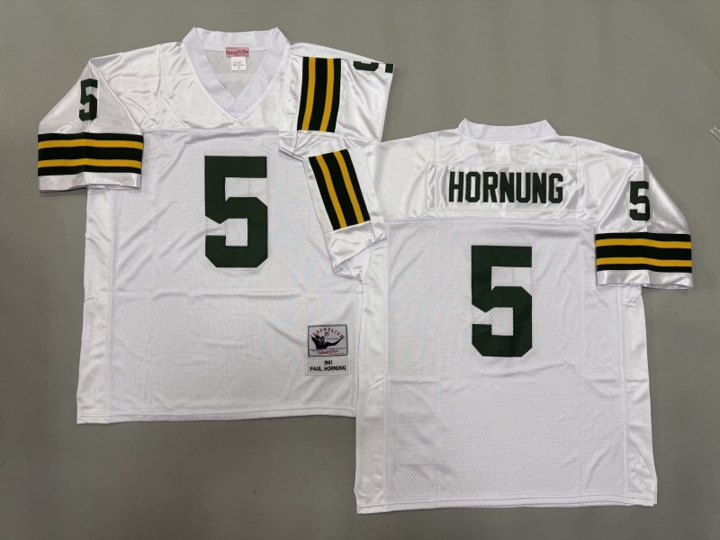 Men 2025 Green Bay Packers #5 Hornung white Throwback Limited NFL Jersey style 002